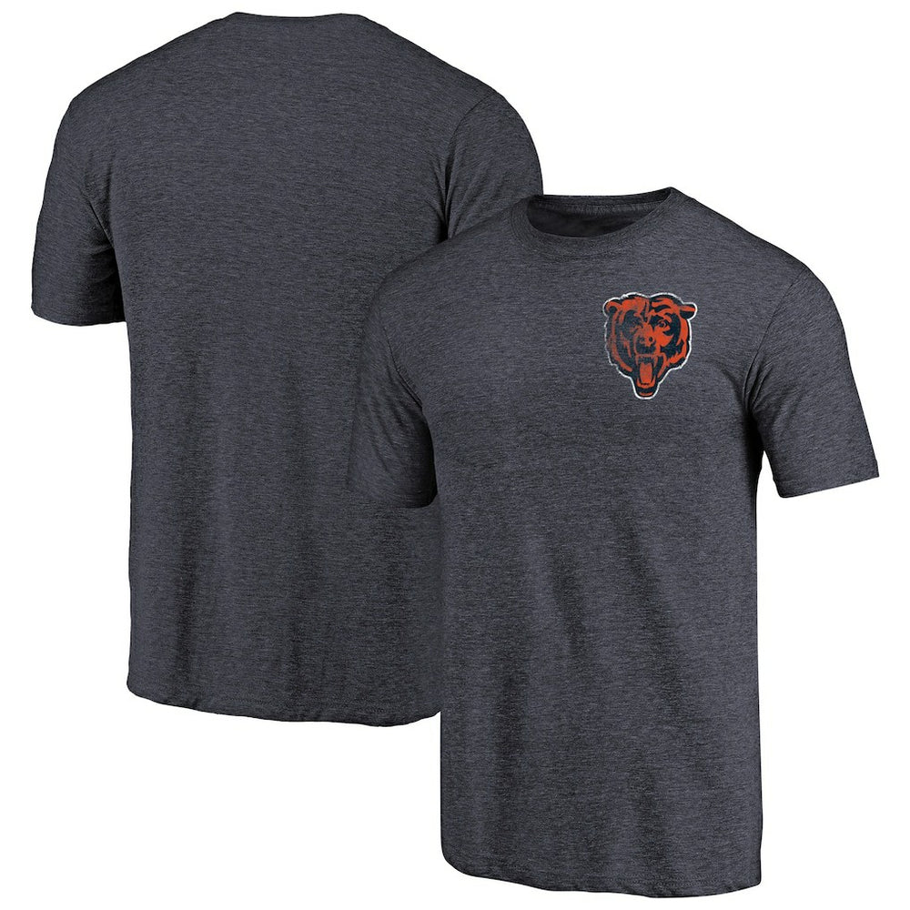 Chicago Bears Primary Logo Left Chest Distressed Tri-Blend T-Shirt - Heathered Navy T-shirts