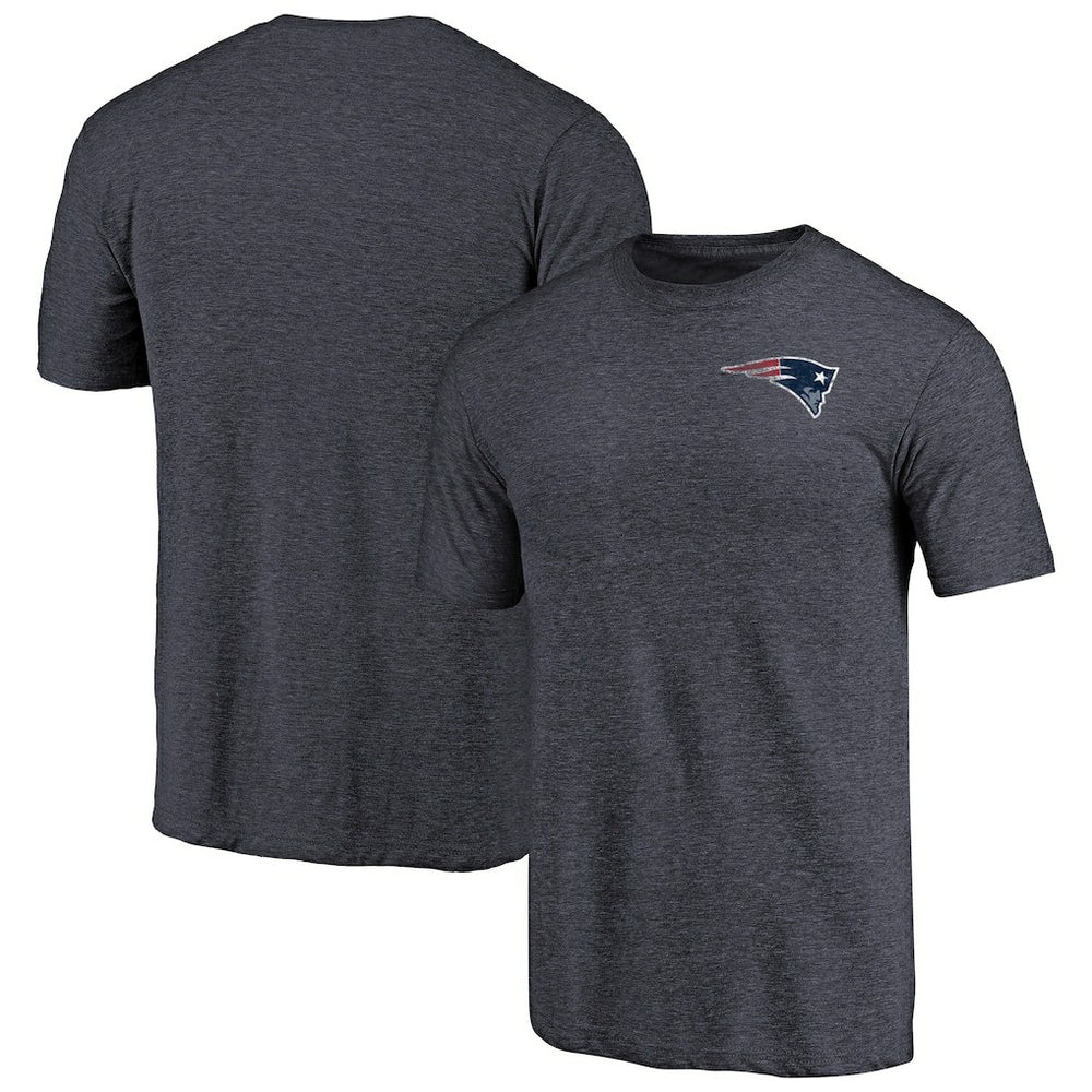 New England Patriots Primary Logo Left Chest Distressed Tri-Blend T-Shirt - Heathered Navy T-shirts