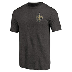 New Orleans Saints Primary Logo Left Chest Distressed Tri-Blend T-Shirt - Heathered Black T-shirts