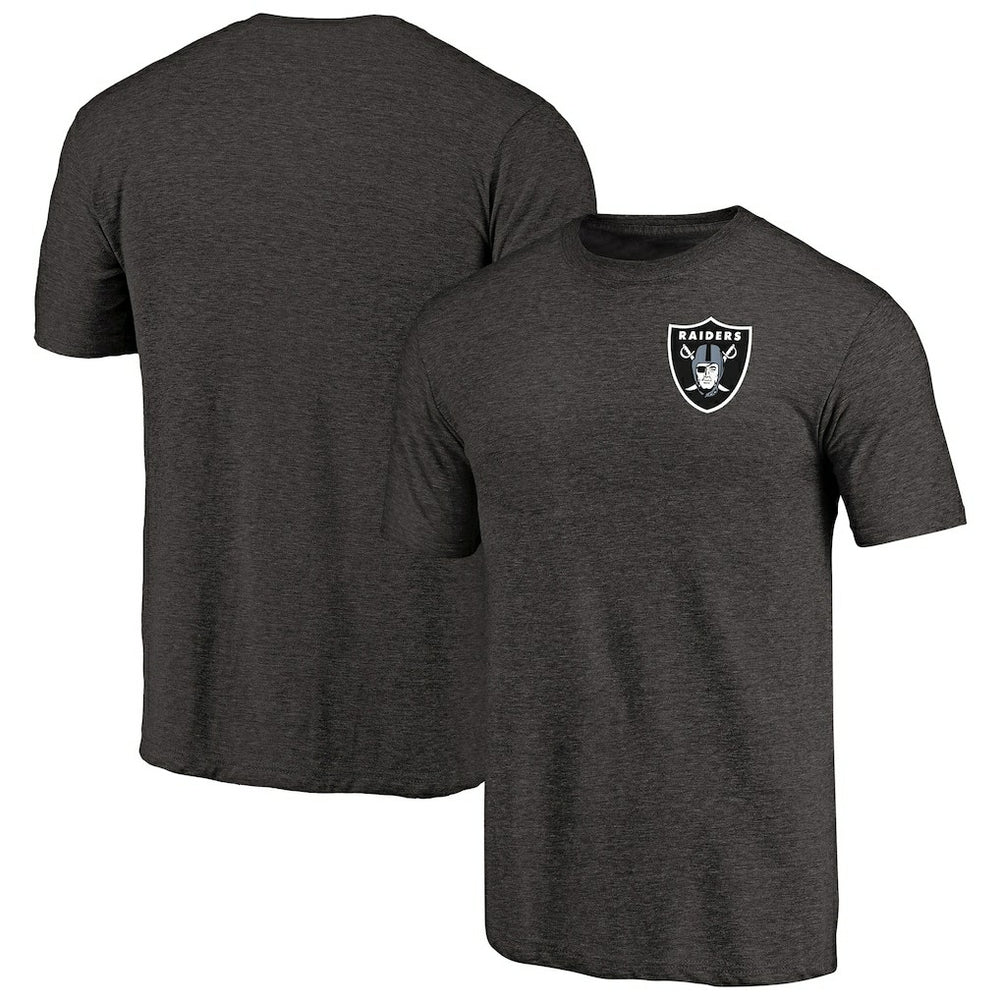 Las Vegas Raiders Primary Logo Left Chest Distressed Tri-Blend T-Shirt - Heathered Black T-shirts