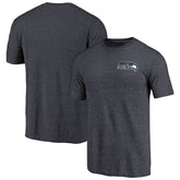 Seattle Seahawks Primary Logo Left Chest Distressed Tri-Blend T-Shirt - Heathered College Navy T-shirts