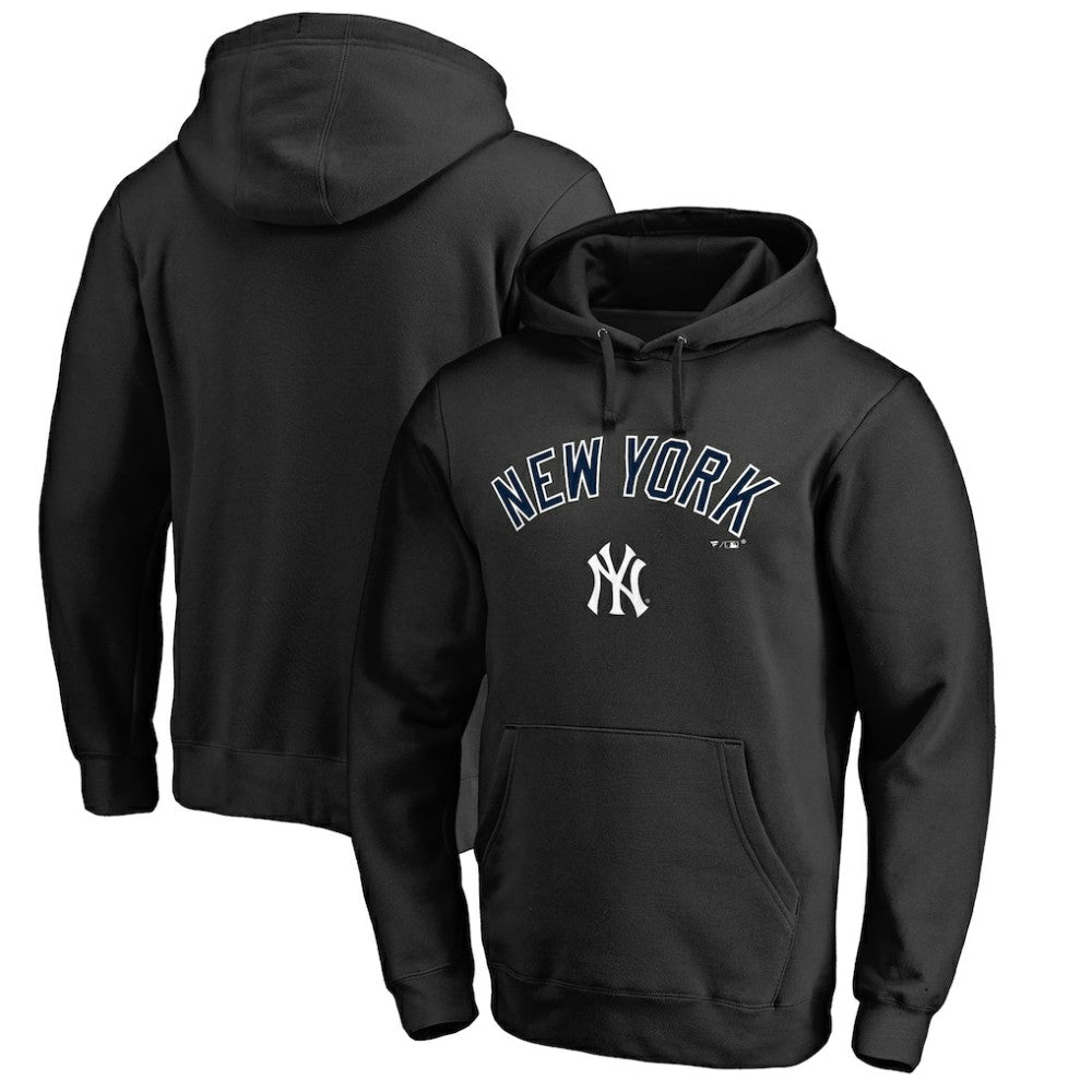 New York Yankees Team Lockup Fitted Pullover Hoodie - Black Hoodies
