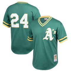 Rickey Henderson Athletics Mitchell & Ness Youth Cooperstown Collection Mesh Batting Practice Jersey - Green Jerseys