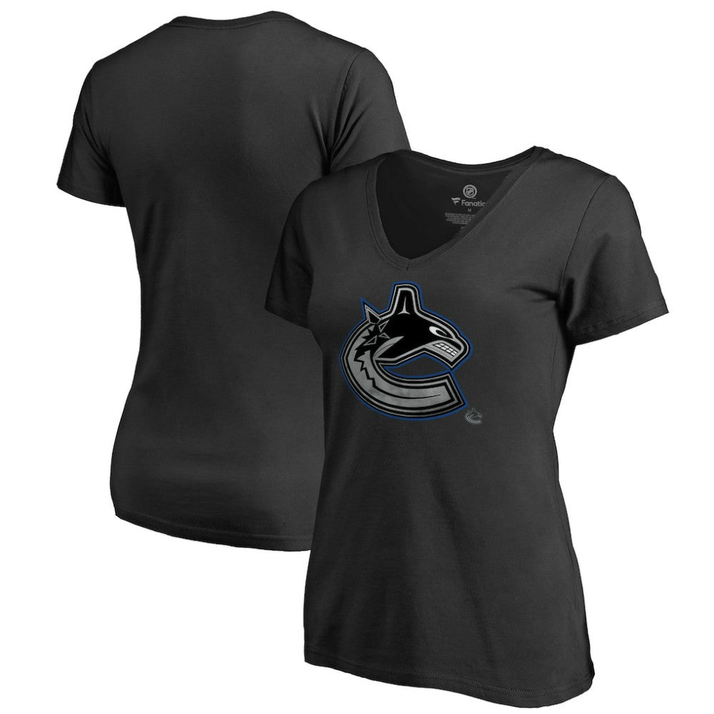 Vancouver Canucks Women's Core Smoke V-Neck T-Shirt - Black | US 3305764