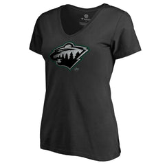 Minnesota Wild Women's Core Smoke V-Neck T-Shirt - Black | US 3307371