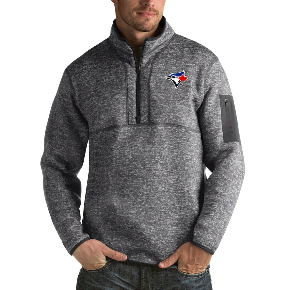 Toronto Blue Jays Antigua Fortune Big & Tall Quarter-Zip Pullover Jacket - Heather Charcoal Jackets