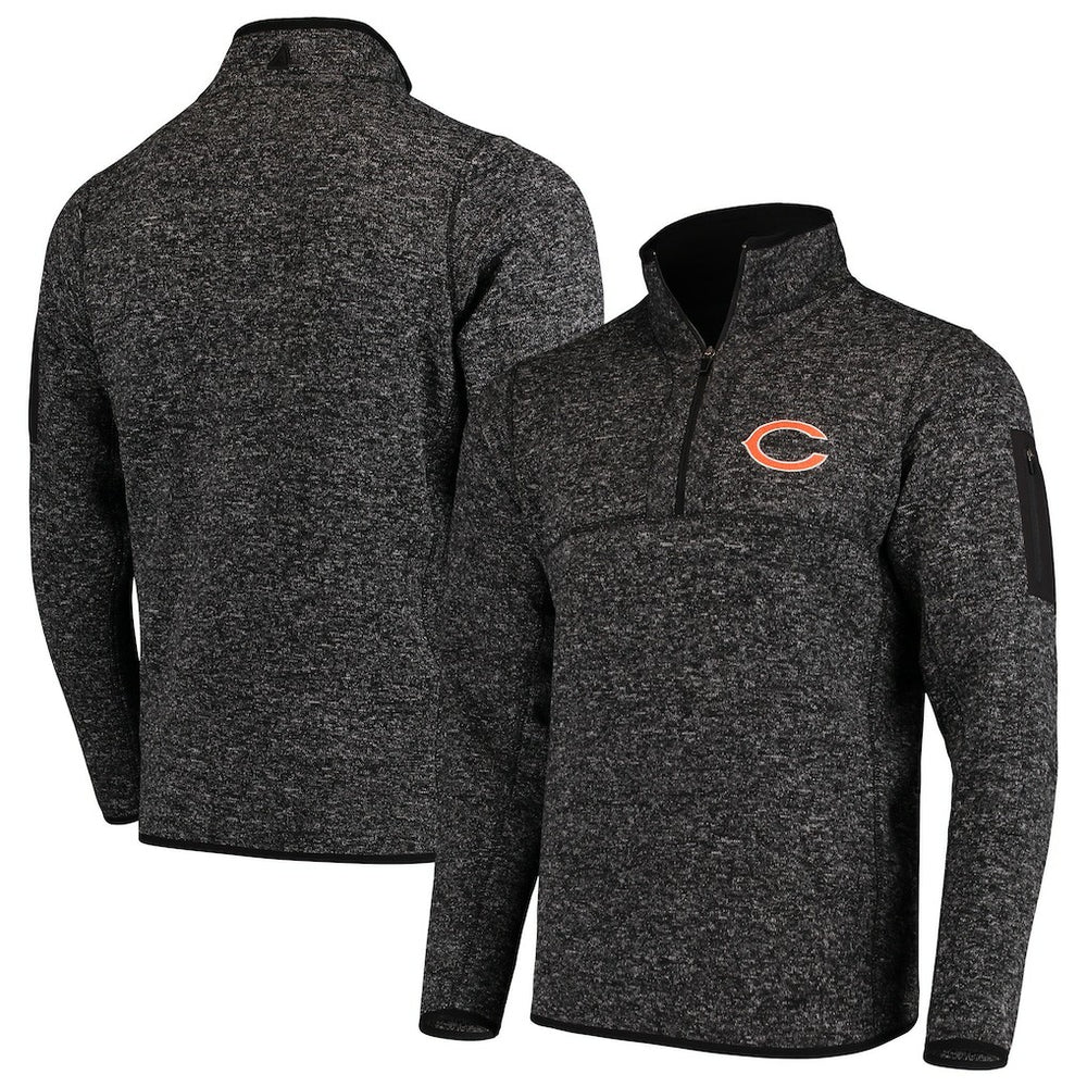 Chicago Bears Antigua Fortune Quarter-Zip Pullover Jacket - Heather Black Pullover