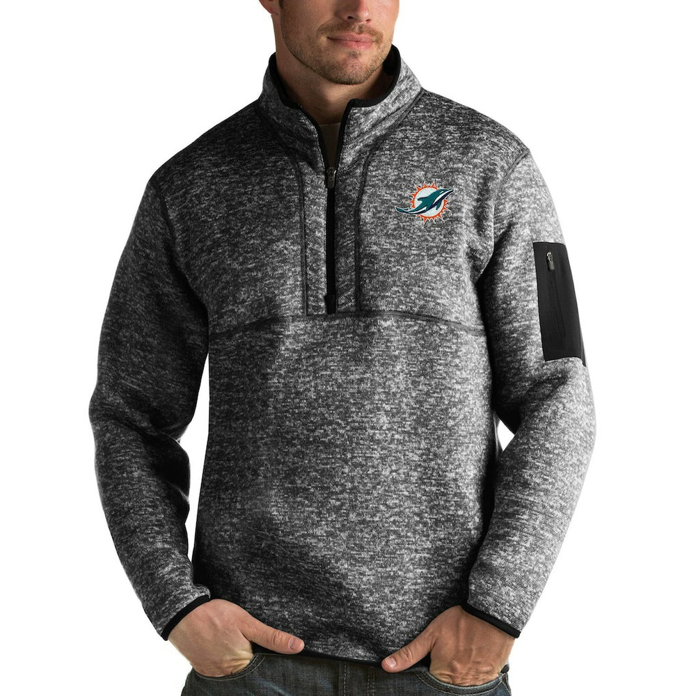 Miami Dolphins Antigua Fortune Quarter-Zip Pullover Jacket - Heather Black Pullover