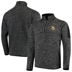 Minnesota Vikings Antigua Fortune Quarter-Zip Pullover Jacket - Heather Black Pullover