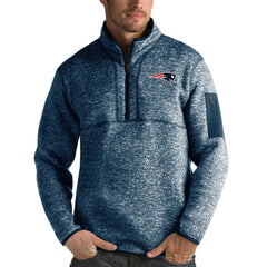 New England Patriots Antigua Fortune Quarter-Zip Pullover Jacket - Heather Navy Pullover