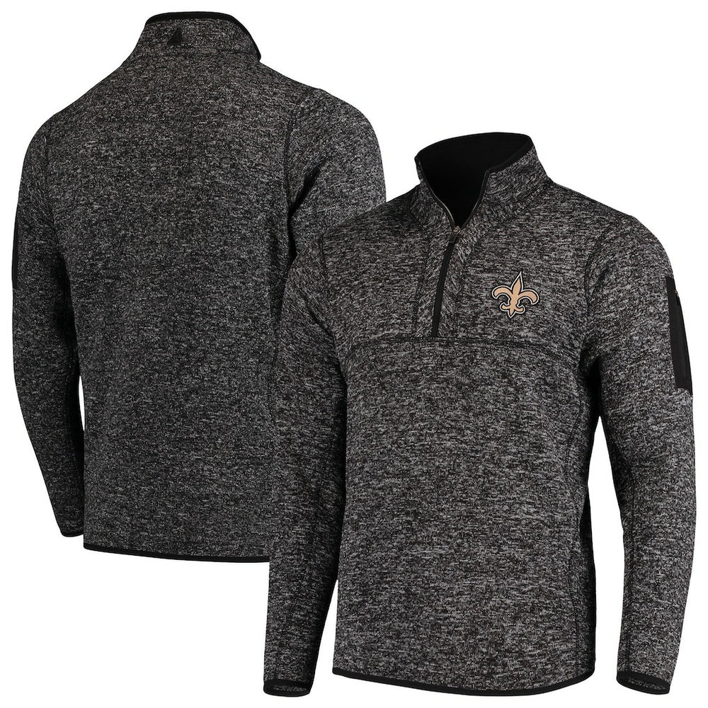 New Orleans Saints Antigua Fortune Quarter-Zip Pullover Jacket - Heather Black Pullover