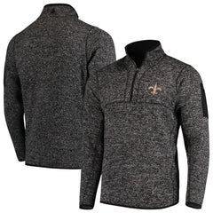 New Orleans Saints Antigua Fortune Quarter-Zip Pullover Jacket - Heather Black Pullover