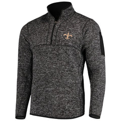 New Orleans Saints Antigua Fortune Quarter-Zip Pullover Jacket - Heather Black Pullover