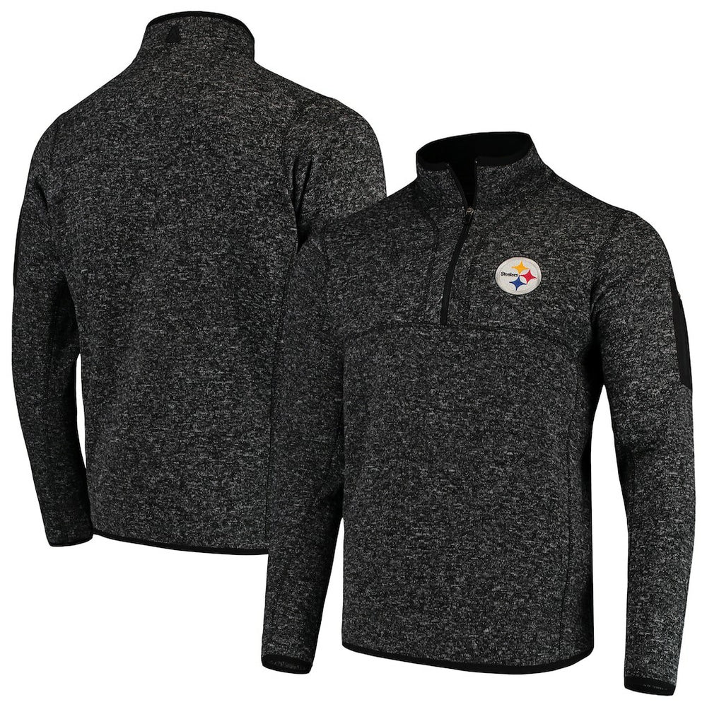 Pittsburgh Steelers Antigua Fortune Quarter-Zip Pullover Jacket - Heather Black Pullover