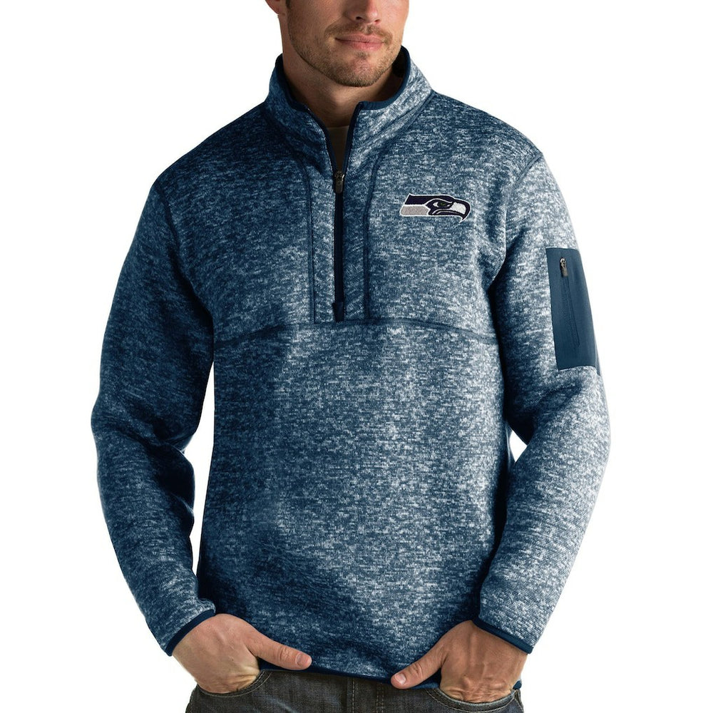 Seattle Seahawks Antigua Fortune Quarter-Zip Pullover Jacket - Navy Pullover