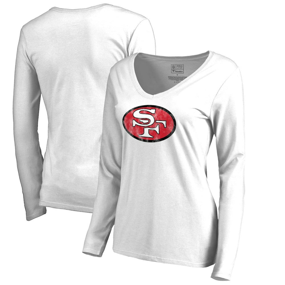 San Francisco 49ers Women's Throwback Logo Long Sleeve V-Neck T-Shirt - White T-shirts