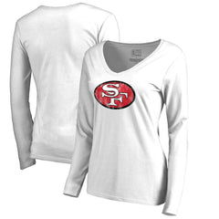 San Francisco 49ers Women's Throwback Logo Long Sleeve V-Neck T-Shirt - White T-shirts