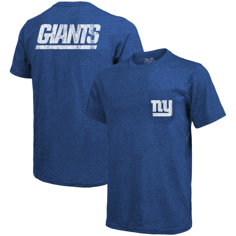 New York Giants Majestic Threads Tri-Blend Pocket T-Shirt - Heathered Royal T-shirts