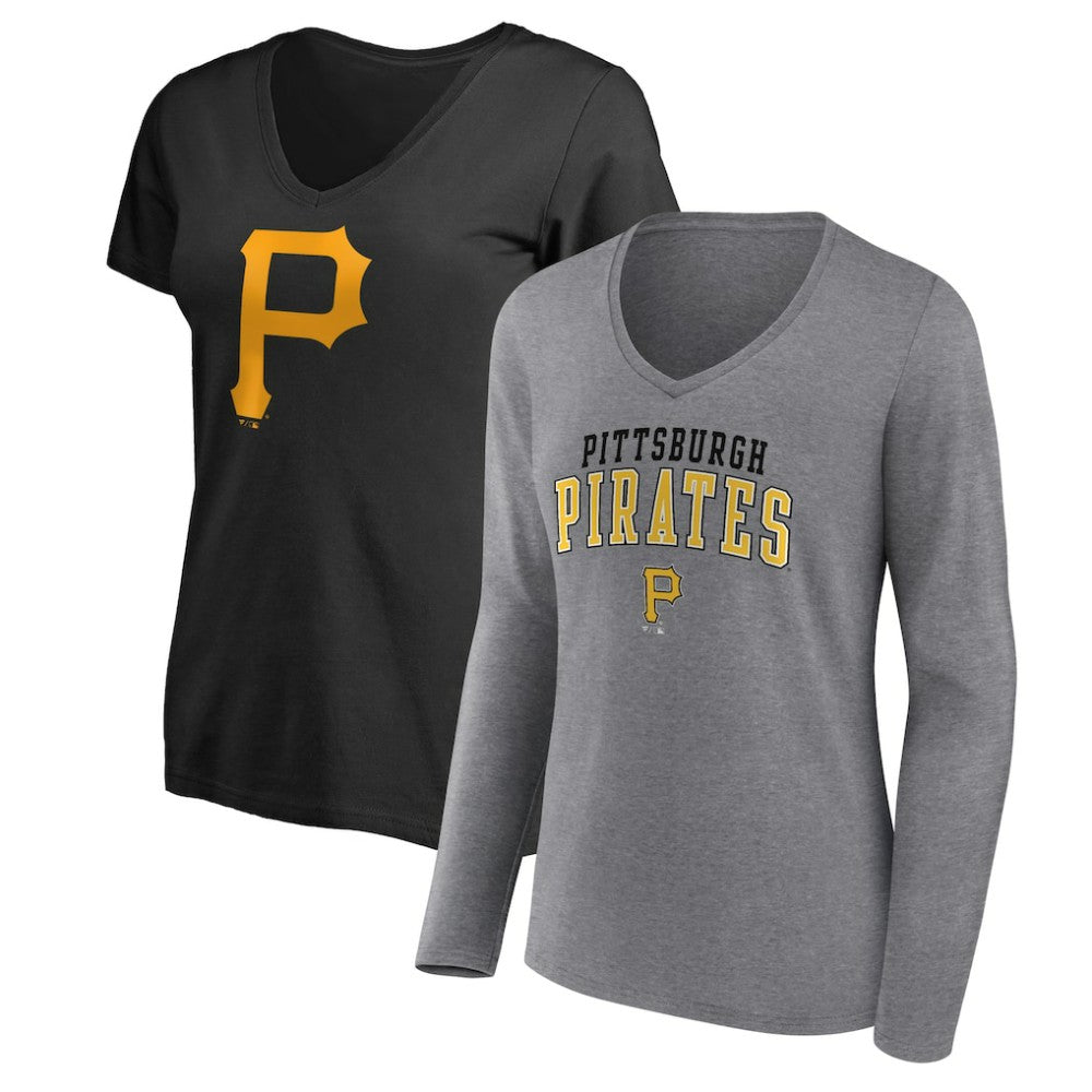 Pittsburgh Pirates Fanatics Women's Short & Long Sleeve T-Shirt Combo Pack - Black/Heather Gray T-shirts
