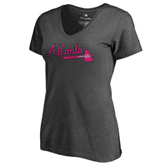 Atlanta Braves Women's Pink Wordmark V-Neck T-Shirt - Heathered Gray T-shirts