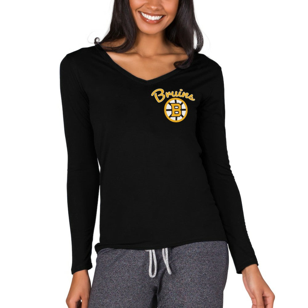 Boston Bruins Concepts Sport Women's Marathon Knit Long Sleeve V-Neck Top - Black | US 3540551