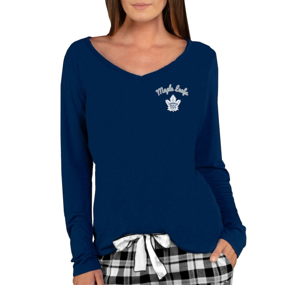Toronto Maple Leafs Concepts Sport Women's Marathon Knit Long Sleeve V-Neck Top - Navy | US 3540566