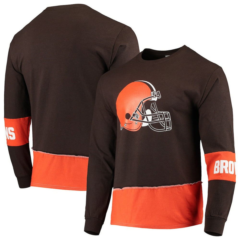 Cleveland Browns Refried Apparel Sustainable Upcycled Angle Long Sleeve T-Shirt - Brown/Orange T-shirts
