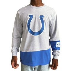 Indianapolis Colts Refried Apparel Sustainable Upcycled Angle Long Sleeve T-Shirt - Gray/Royal T-shirts