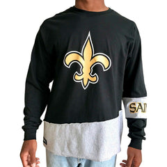 New Orleans Saints Refried Apparel Sustainable Upcycled Angle Long Sleeve T-Shirt - Black/Gray T-shirts