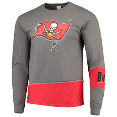 Tampa Bay Buccaneers Refried Apparel Sustainable Upcycled Angle Long Sleeve T-Shirt - Pewter/Red T-shirts
