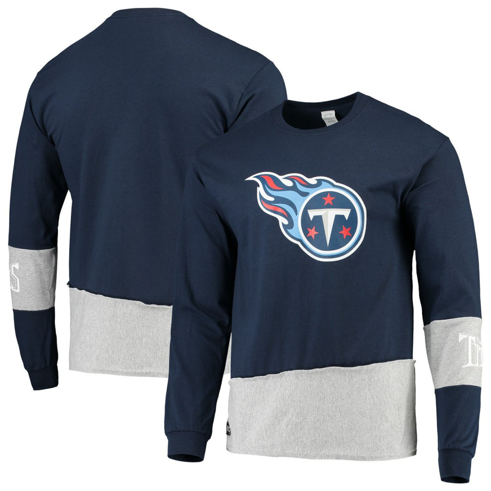 Tennessee Titans Refried Apparel Sustainable Upcycled Angle Long Sleeve T-Shirt - Navy/Gray T-shirts