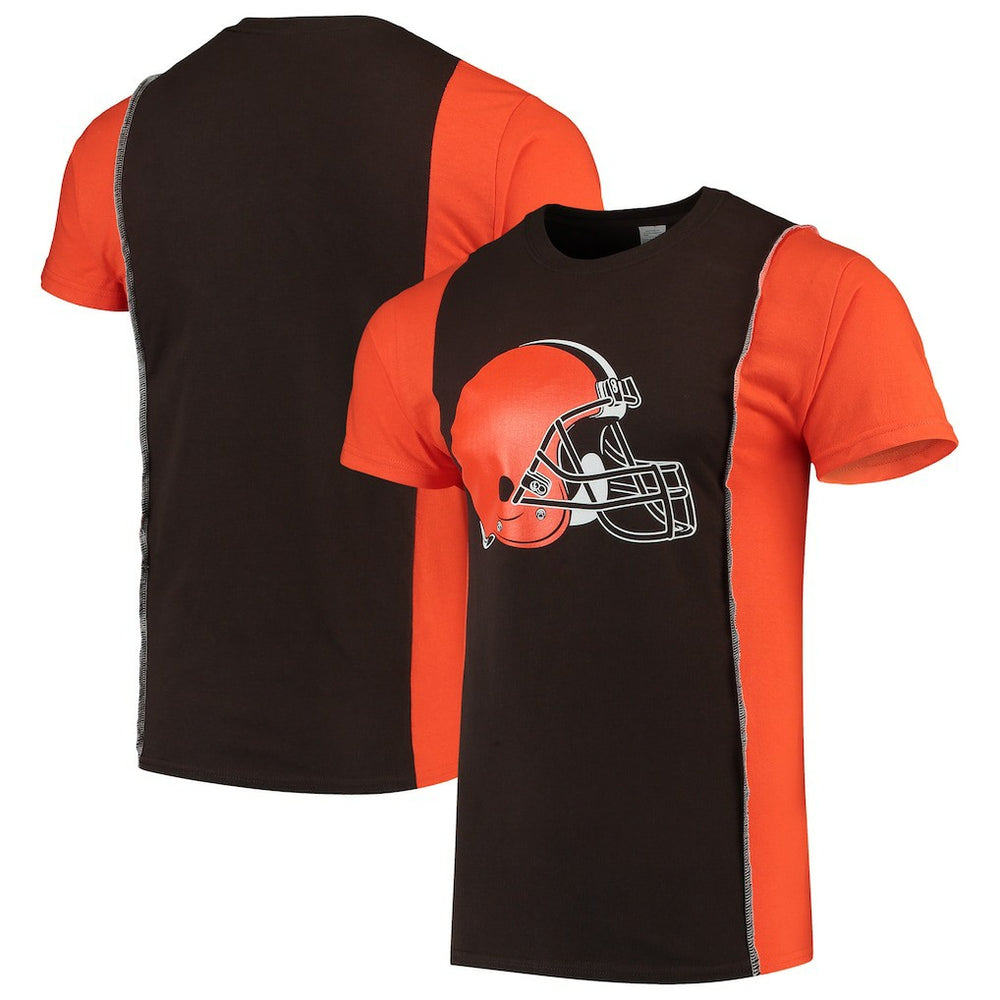 Cleveland Browns Refried Apparel Sustainable Upcycled Split T-Shirt - Brown/Orange T-shirts