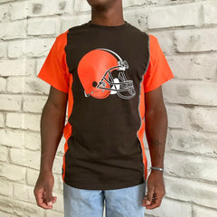 Cleveland Browns Refried Apparel Sustainable Upcycled Split T-Shirt - Brown/Orange T-shirts