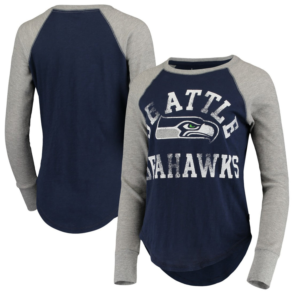 Seattle Seahawks Touch Women's Waffle Raglan Lightweight Long Sleeve T-Shirt - College Navy T-shirts