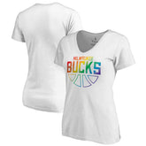 Milwaukee Bucks Women's Team Pride Wordmark V-Neck T-Shirt White
