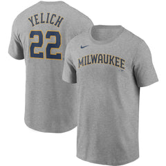 Christian Yelich Milwaukee Brewers Nike Name & Number T-Shirt - Gray T-shirts