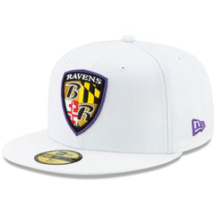Baltimore Ravens New Era Shield Omaha 59FIFTY Fitted Hat - White Hats