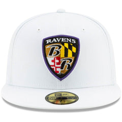 Baltimore Ravens New Era Shield Omaha 59FIFTY Fitted Hat - White Hats