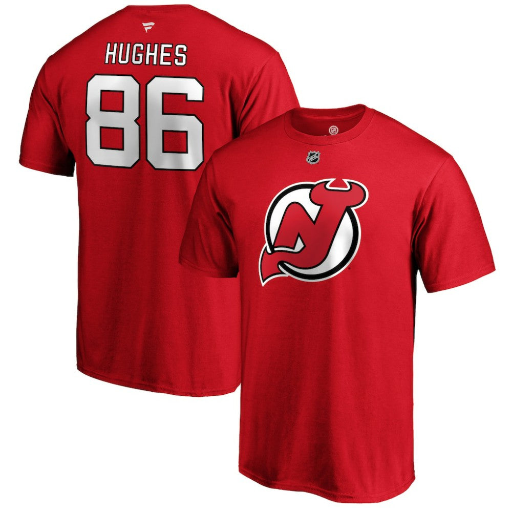Jack Hughes New Jersey Devils Fanatics Authentic Stack Player Name & Number T-Shirt - Red | US 3607200