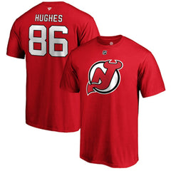 Jack Hughes New Jersey Devils Fanatics Authentic Stack Player Name & Number T-Shirt - Red | US 3607200