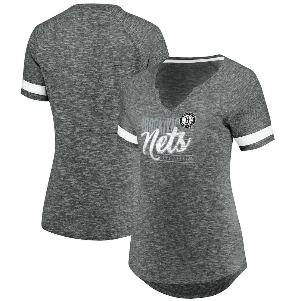 Brooklyn Nets Women's Showtime Winning With Pride Notch Neck T-Shirt Gray/White - Fanatics