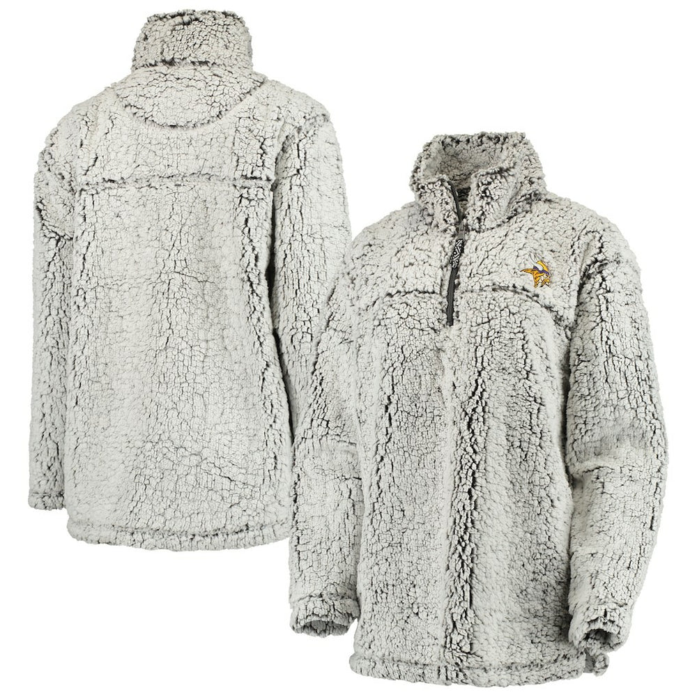 Minnesota Vikings Women's Sherpa Quarter-Zip Pullover Jacket - Gray Pullover