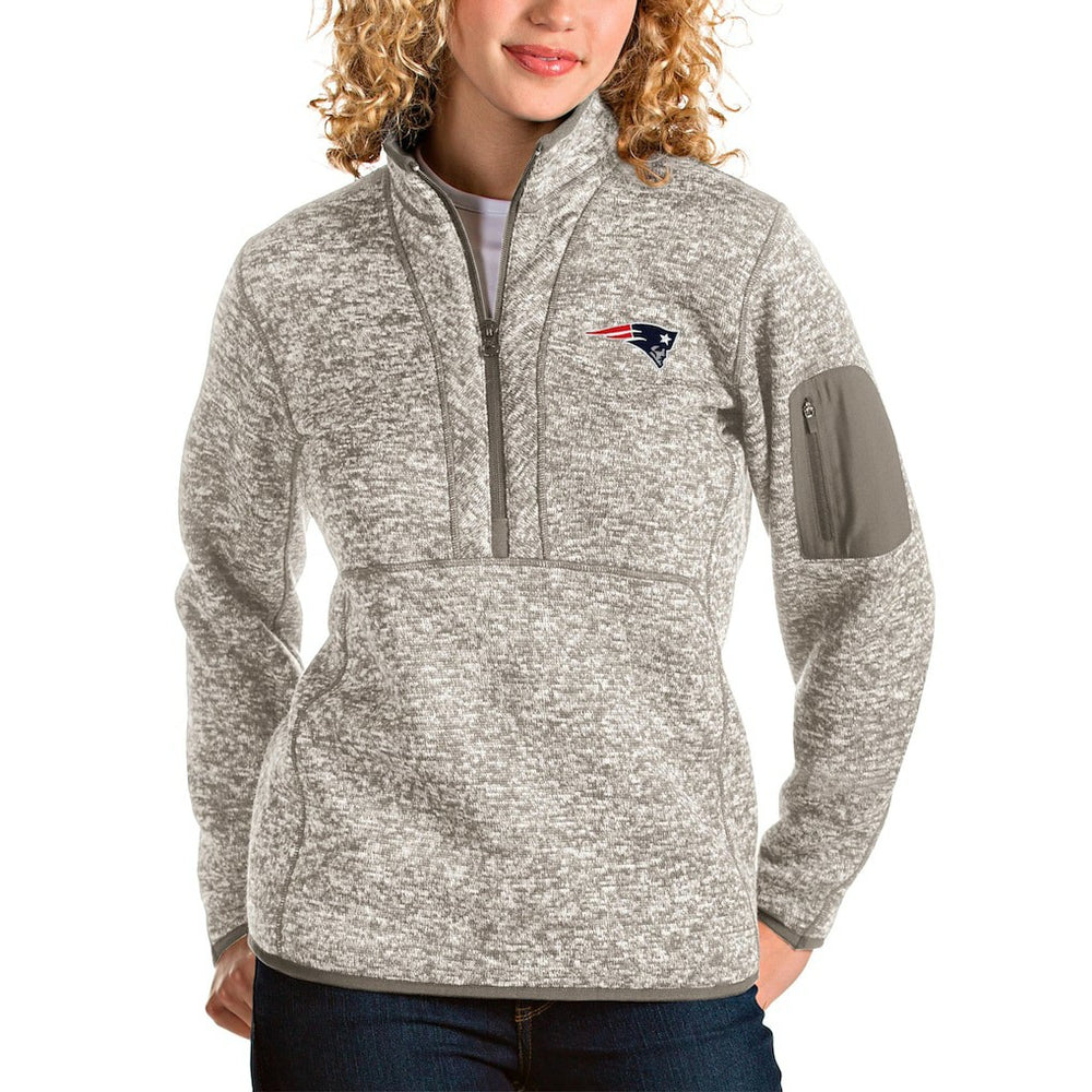 New England Patriots Antigua Women's Fortune Half-Zip Pullover Jacket - Oatmeal Pullover