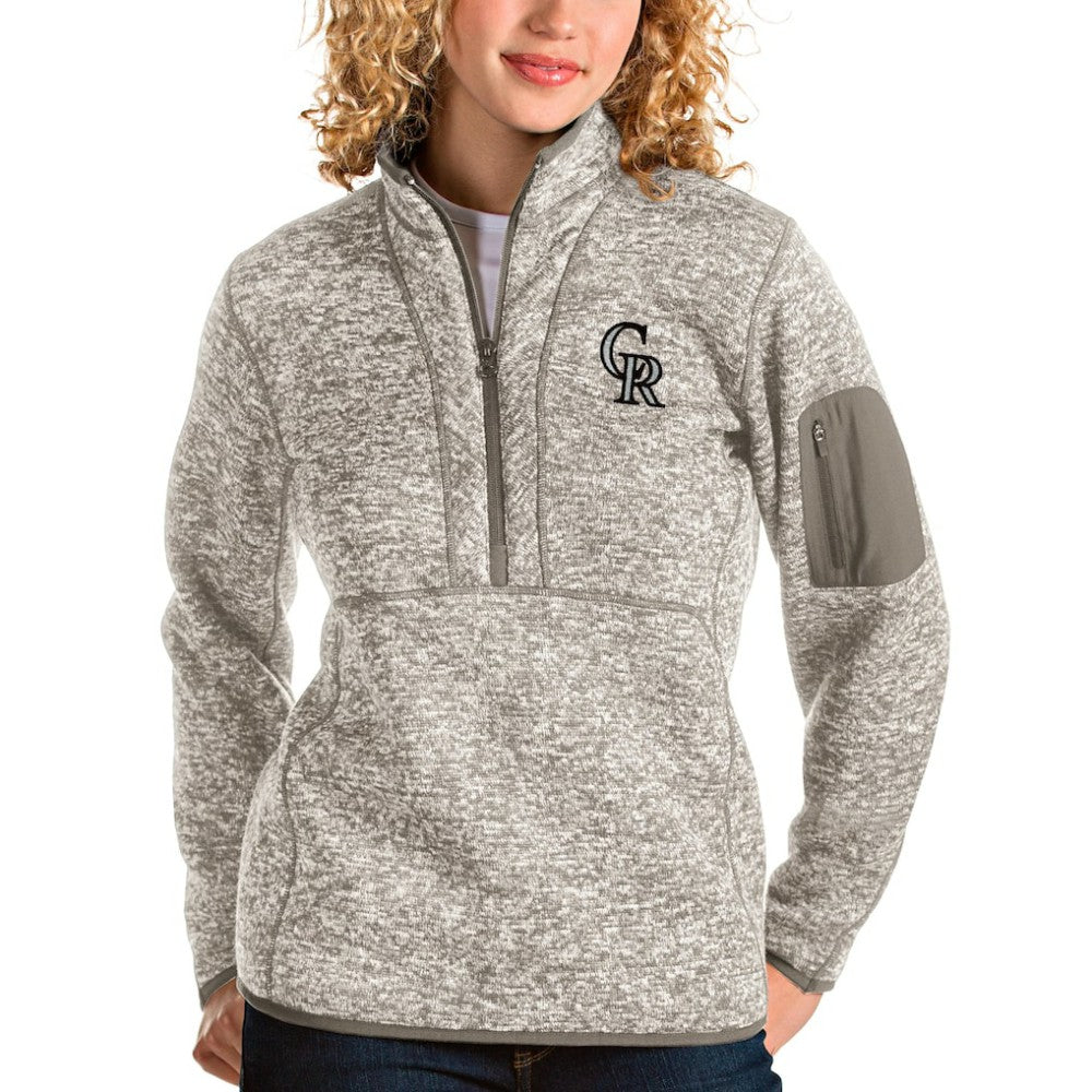 Colorado Rockies Antigua Women's Fortune Quarter-Zip Pullover Jacket - Oatmeal Jackets