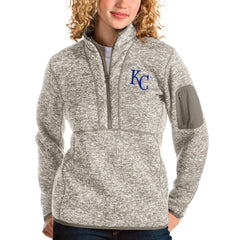 Kansas City Royals Antigua Women's Fortune Quarter-Zip Pullover Jacket - Oatmeal Jackets