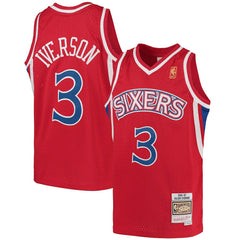Allen Iverson Philadelphia 76ers Youth 1996/97 Hardwood Classics Swingman Throwback Jersey Red - Mitchell & Ness