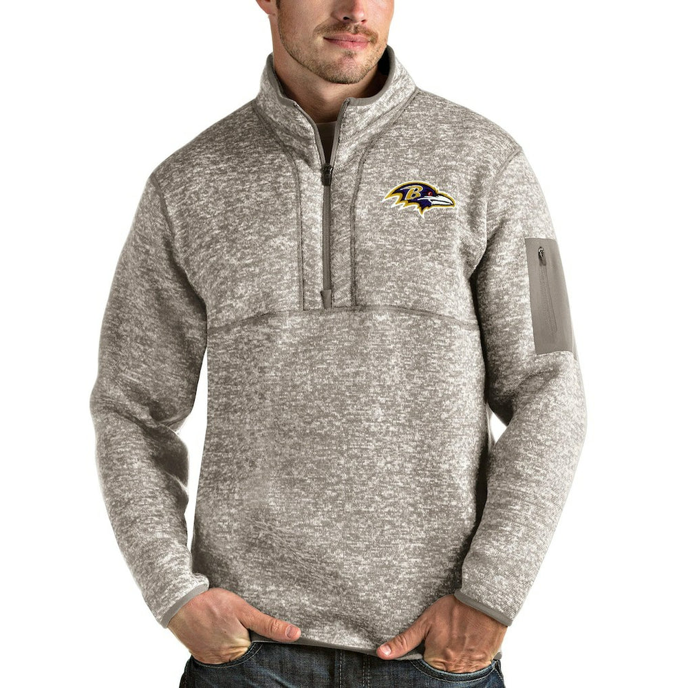 Baltimore Ravens Antigua Fortune Quarter-Zip Pullover Jacket - Oatmeal Pullover