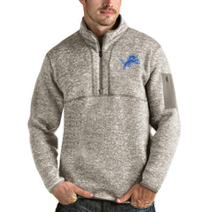 Detroit Lions Antigua Fortune Quarter-Zip Pullover Jacket - Oatmeal Pullover
