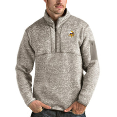 Minnesota Vikings Antigua Fortune Quarter-Zip Pullover Jacket - Oatmeal Pullover