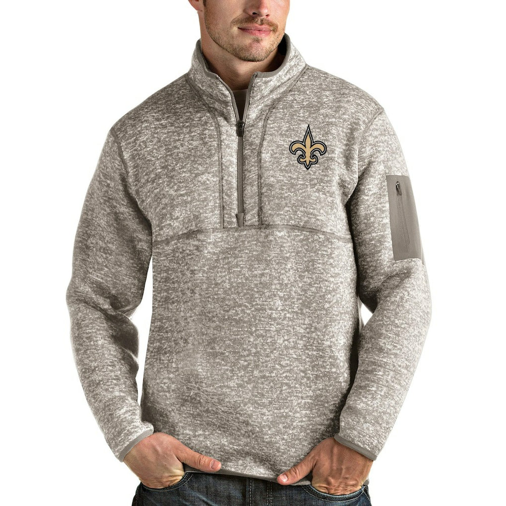 New Orleans Saints Antigua Fortune Quarter-Zip Pullover Jacket - Oatmeal Pullover